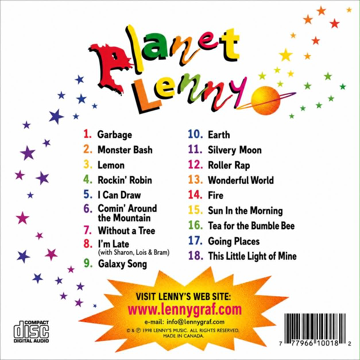 Planet Lenny — tracklist back cover